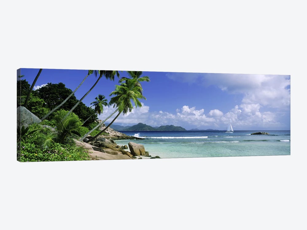 Coastal Landscape With A Distant View Of Praslin Island From Anse Severe Beach, La Digue, Seychelles by Panoramic Images 1-piece Canvas Artwork