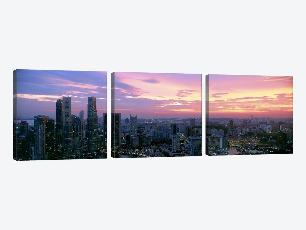 High angle view of a city at sunset, Singapore City, Singapore by Panoramic Images 3-piece Canvas Artwork