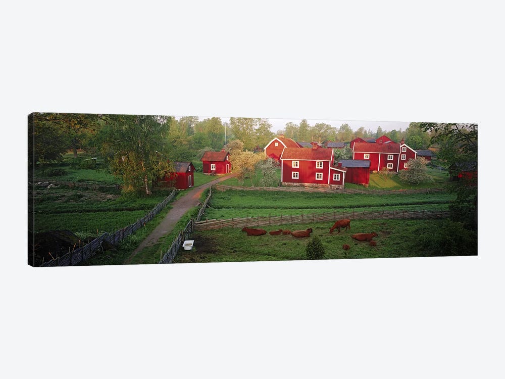 Traditional red farm houses and barns at village, Stensjoby, Smaland, Sweden by Panoramic Images 1-piece Canvas Art