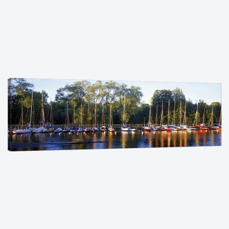 Sailboats moored at a dock, Langholmens Canal, Stockholm, Sweden Canvas Print #PIM9797} by Panoramic Images Canvas Art Print