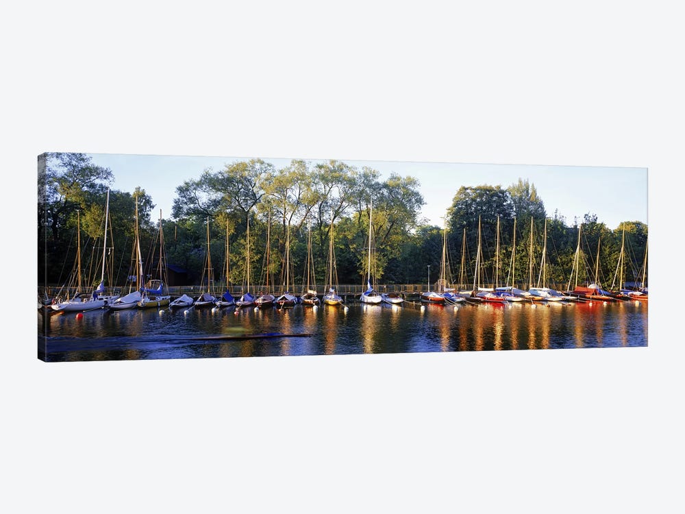 Sailboats moored at a dock, Langholmens Canal, Stockholm, Sweden by Panoramic Images 1-piece Canvas Wall Art