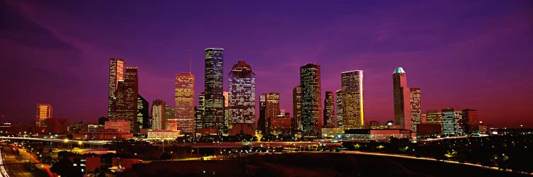 Buildings lit up at night, Houston, Texas, USA