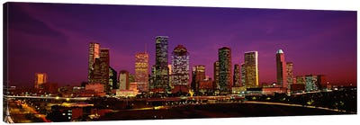 Buildings lit up at night, Houston, Texas, USA Canvas Art Print - Panoramic Cityscapes