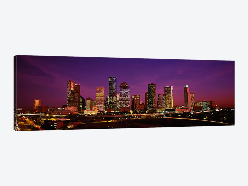 Buildings lit up at night, Houston, Texas, USA by Panoramic Images 1-piece Canvas Art