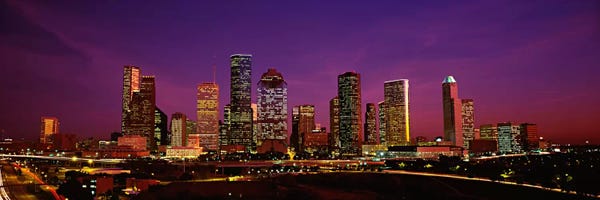 Large Photography - Canvas Prints: Buildings lit up at night, Houston, Texas, USA by Panoramic Images