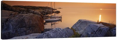 Sailboats on the coast, Lilla Nassa, Stockholm Archipelago, Sweden Canvas Art Print - Lake & Ocean Sunrise & Sunset Art
