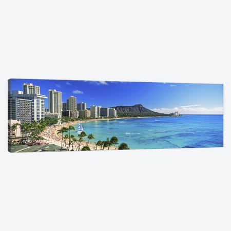 Palm trees on the beach, Diamond Head, Waikiki Beach, Oahu, Honolulu, Hawaii, USA #2 Canvas Print #PIM9806} by Panoramic Images Canvas Print