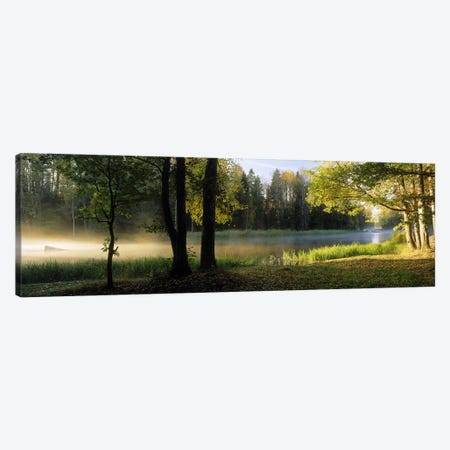 Morning Mist Rising from The Dal River In A Forest Landscape, Sweden Canvas Print #PIM9815} by Panoramic Images Canvas Art