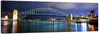 Sydney Harbour Bridge with the Sydney Opera House in the background, Sydney Harbor, Sydney, New South Wales, Australia Canvas Art Print - Bridge Art