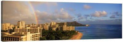 Rainbow over the beach, Diamond Head, Waikiki Beach, Oahu, Honolulu, Hawaii, USA Canvas Art Print - Weather Art