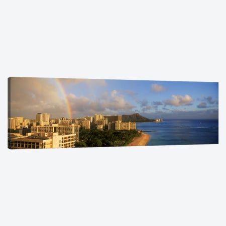 Rainbow over the beach, Diamond Head, Waikiki Beach, Oahu, Honolulu, Hawaii, USA Canvas Print #PIM9827} by Panoramic Images Canvas Art Print