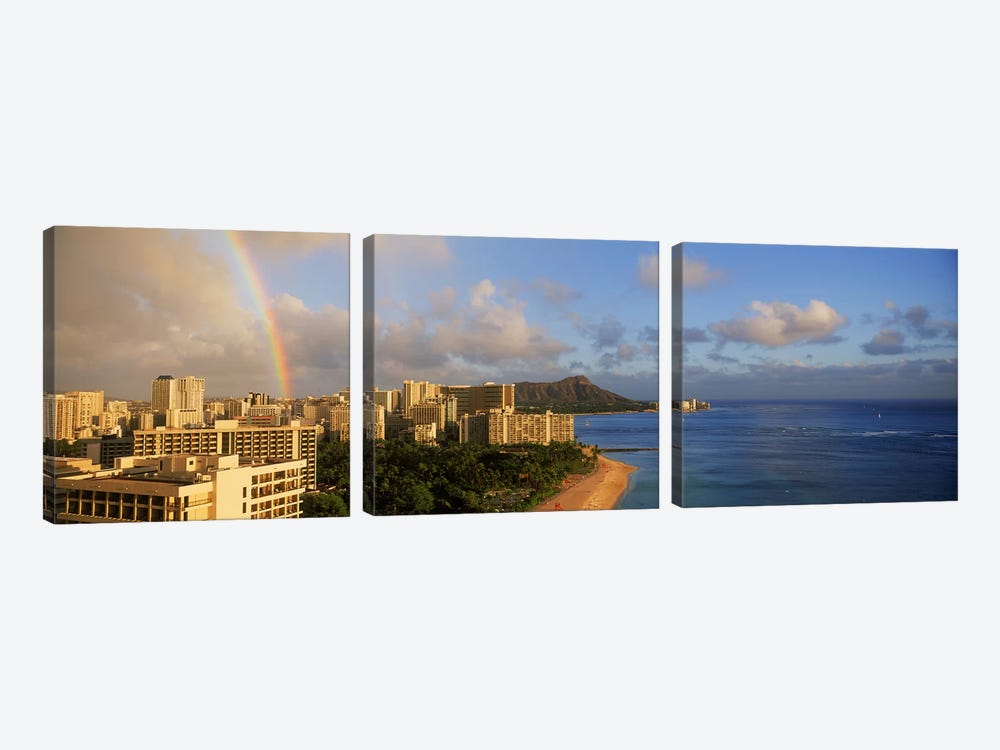 Rainbow over the beach, Diamond Head, Waikiki Beach, Oahu, Honolulu, Hawaii, USA by Panoramic Images 3-piece Art Print