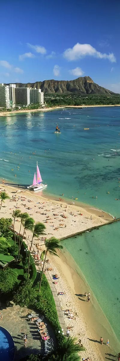 Aerial view of a beachDiamond Head, Waikiki Beach, Oahu, Honolulu, Hawaii, USA by Panoramic Images multi panel art