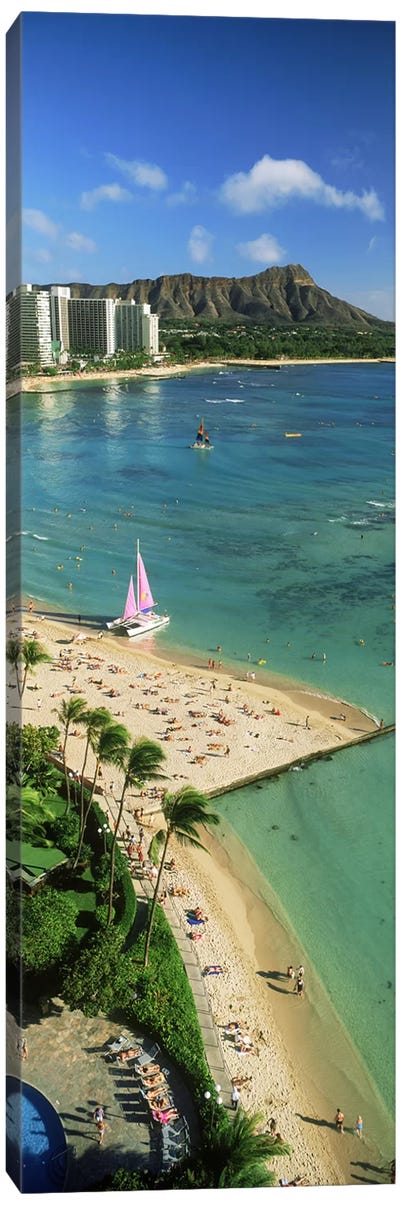 Aerial view of a beachDiamond Head, Waikiki Beach, Oahu, Honolulu, Hawaii, USA Canvas Art Print - Aerial Beaches 