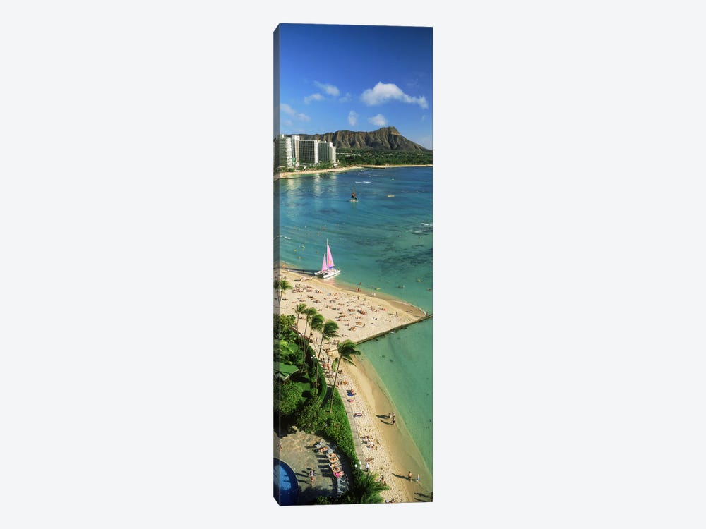 Aerial view of a beachDiamond Head, Waikiki Beach, Oahu, Honolulu, Hawaii, USA by Panoramic Images 1-piece Canvas Artwork