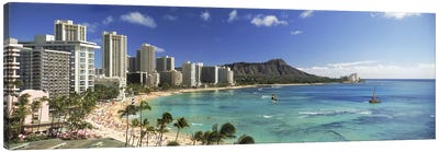 Buildings along the coastlineDiamond Head, Waikiki Beach, Oahu, Honolulu, Hawaii, USA Canvas Art Print - Tropical Beach Art