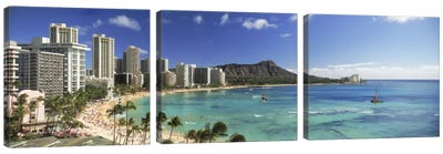 Buildings along the coastlineDiamond Head, Waikiki Beach, Oahu, Honolulu, Hawaii, USA Canvas Art Print - 3-Piece Beach Art