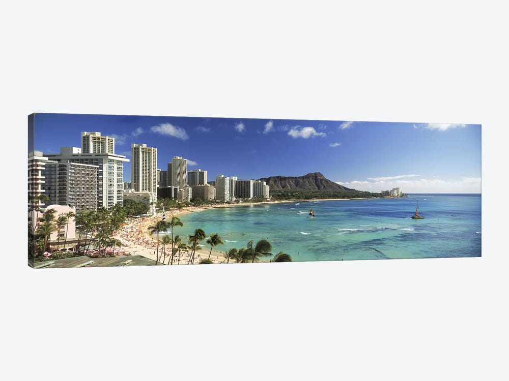 Buildings along the coastlineDiamond Head, Waikiki Beach, Oahu, Honolulu, Hawaii, USA by Panoramic Images 1-piece Art Print