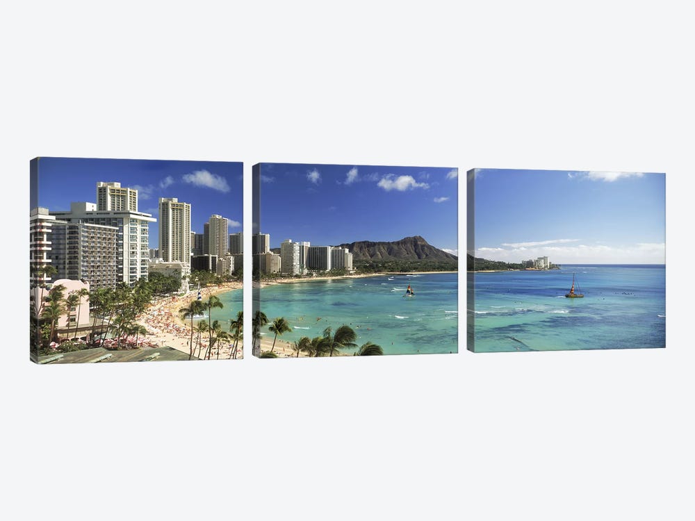 Buildings along the coastlineDiamond Head, Waikiki Beach, Oahu, Honolulu, Hawaii, USA by Panoramic Images 3-piece Art Print