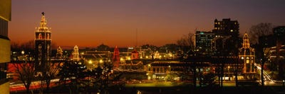 Buildings lit up at night, La Giralda, Kansas City, Missouri, USA by Panoramic Images framed canvas print