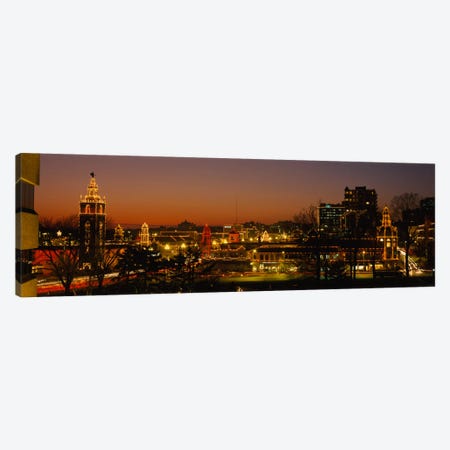 Buildings lit up at night, La Giralda, Kansas City, Missouri, USA Canvas Print #PIM985} by Panoramic Images Canvas Artwork