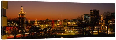 Buildings lit up at night, La Giralda, Kansas City, Missouri, USA Canvas Art Print - Kansas City Art