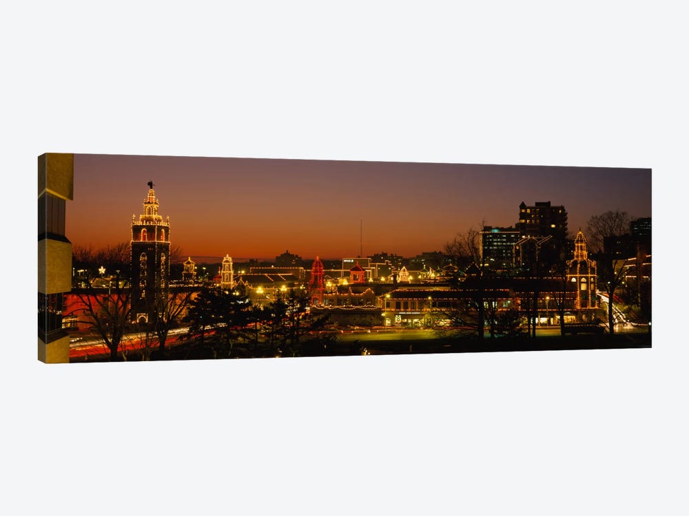 Buildings lit up at night, La Giralda, Kansas City, Missouri, USA by Panoramic Images 1-piece Art Print