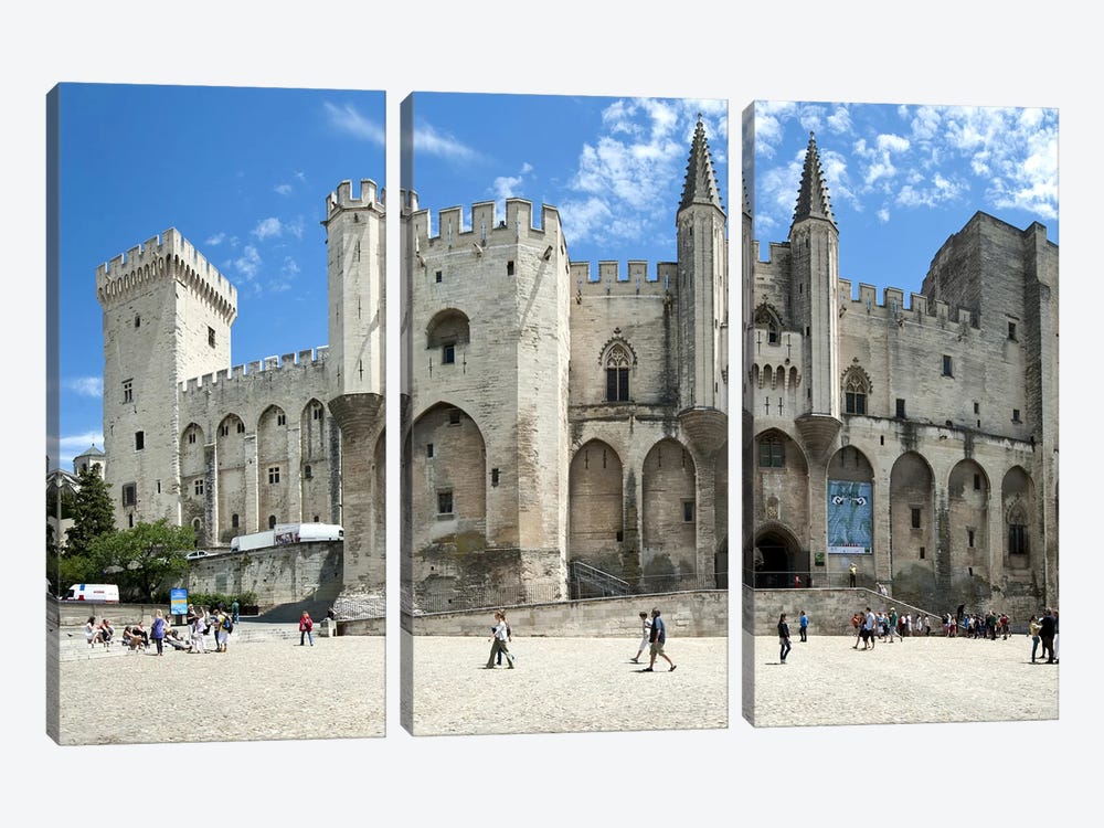 People in front of a palace, Palais des Papes, Avignon, Vaucluse, Provence-Alpes-Cote d'Azur, France by Panoramic Images 3-piece Canvas Print