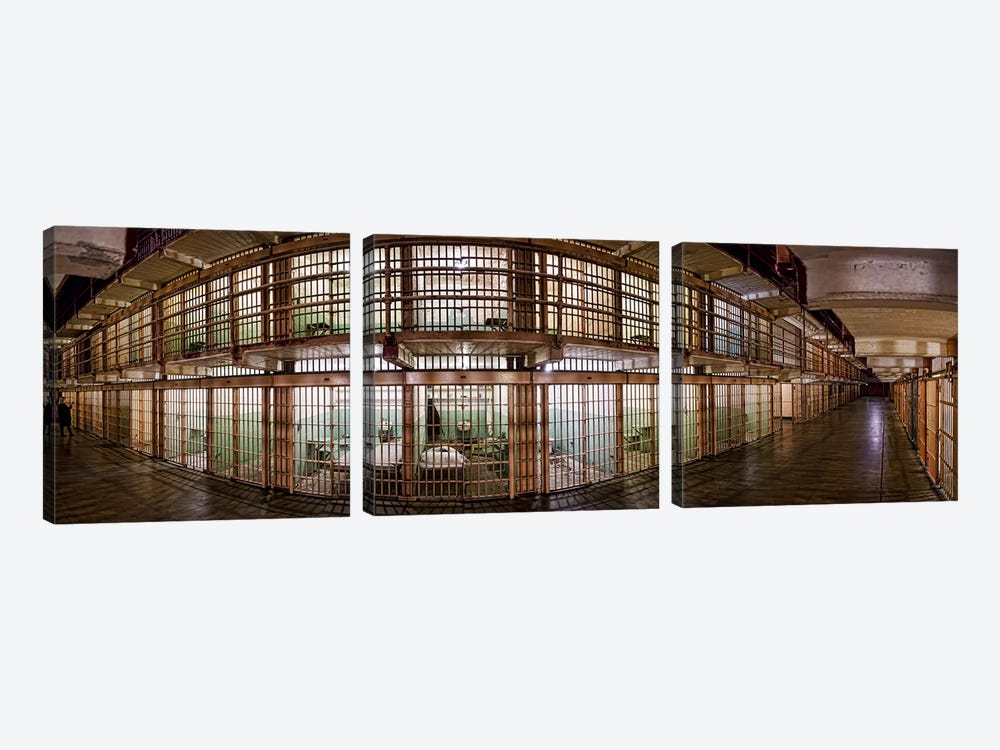 180 degree view of the corridor of a prison, Alcatraz Island, San Francisco, California, USA by Panoramic Images 3-piece Canvas Art