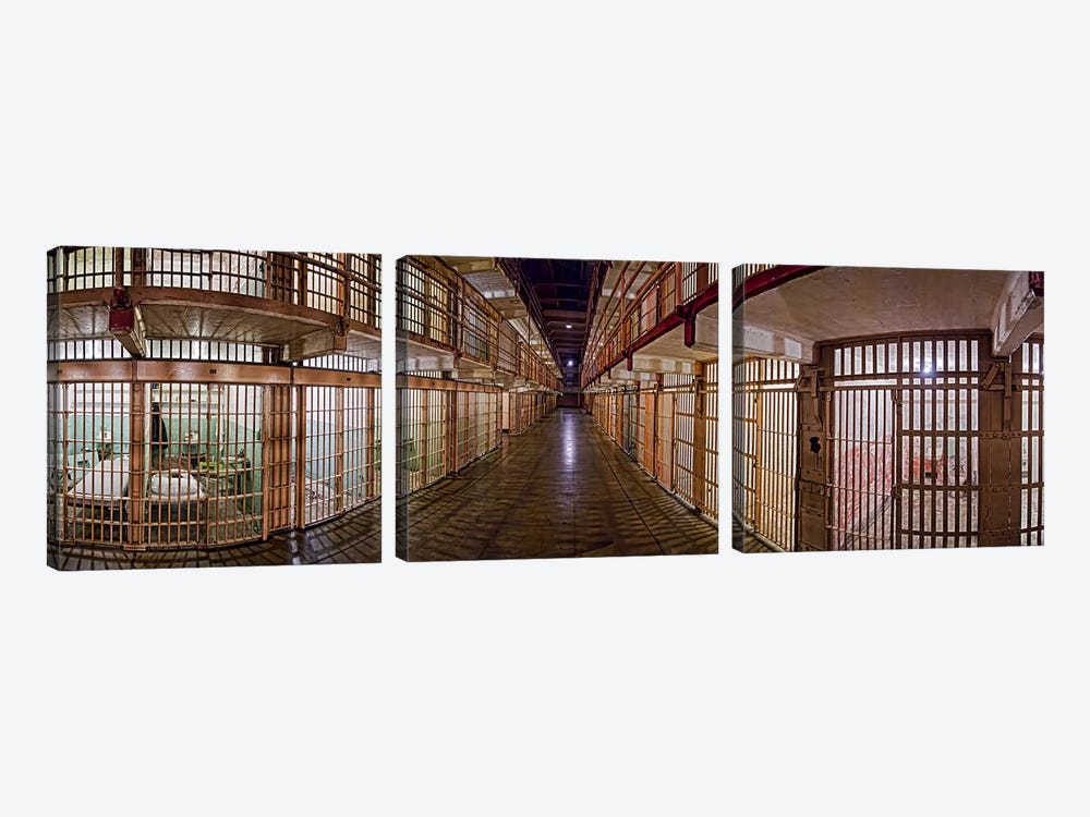 Corridor of a prison, Alcatraz Island, San Francisco, California, USA by Panoramic Images 3-piece Canvas Art