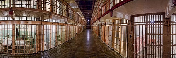 Corridor of a prison, Alcatraz Island, San Francisco, California, USA