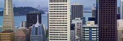 Skyscrapers in the financial district with the bay bridge in the background, San Francisco, California, USA 2011 by Panoramic Images canvas print