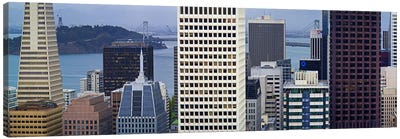 Skyscrapers in the financial district with the bay bridge in the background, San Francisco, California, USA 2011 Canvas Art Print - San Francisco Art