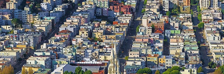 Buildings in a city viewed from the Coit tower of Russian Hill, San Francisco, California, USA