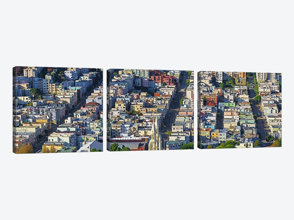 Buildings in a city viewed from the Coit tower of Russian Hill, San Francisco, California, USA by Panoramic Images 3-piece Canvas Print