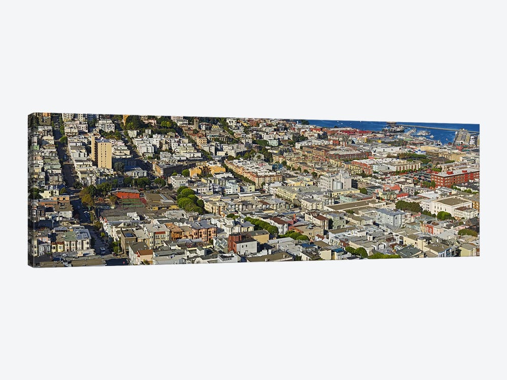 Aerial view of buildings in a city, Columbus Avenue and Fisherman's Wharf, San Francisco, California, USA by Panoramic Images 1-piece Canvas Wall Art