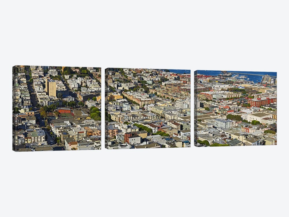 Aerial view of buildings in a city, Columbus Avenue and Fisherman's Wharf, San Francisco, California, USA by Panoramic Images 3-piece Canvas Wall Art