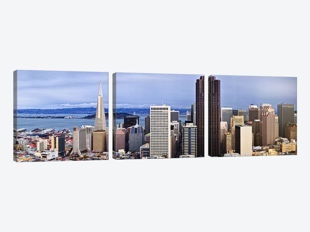 Skyscrapers in the city with the Oakland Bay Bridge in the background, San Francisco, California, USA 2011 by Panoramic Images 3-piece Canvas Print