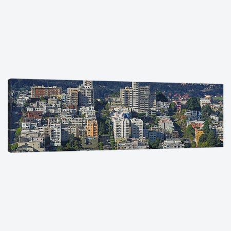 Aerial view of buildings in a city, Russian Hill, Lombard Street and Crookedest Street, San Francisco, California, USA Canvas Print #PIM9898} by Panoramic Images Art Print
