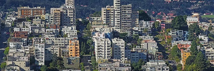 Aerial view of buildings in a city, Russian Hill, Lombard Street and Crookedest Street, San Francisco, California, USA