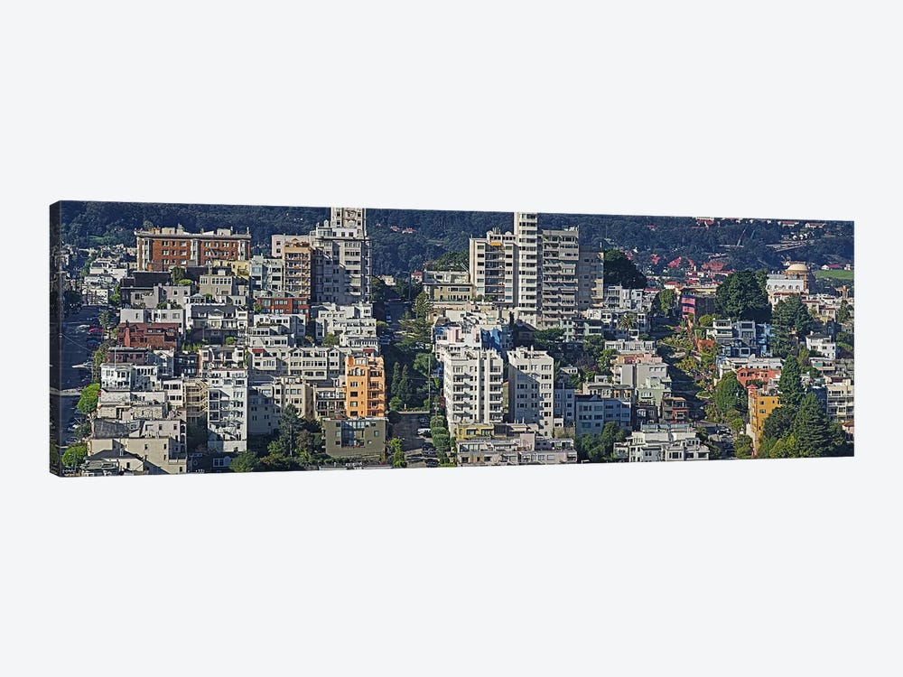 Aerial view of buildings in a city, Russian Hill, Lombard Street and Crookedest Street, San Francisco, California, USA by Panoramic Images 1-piece Art Print