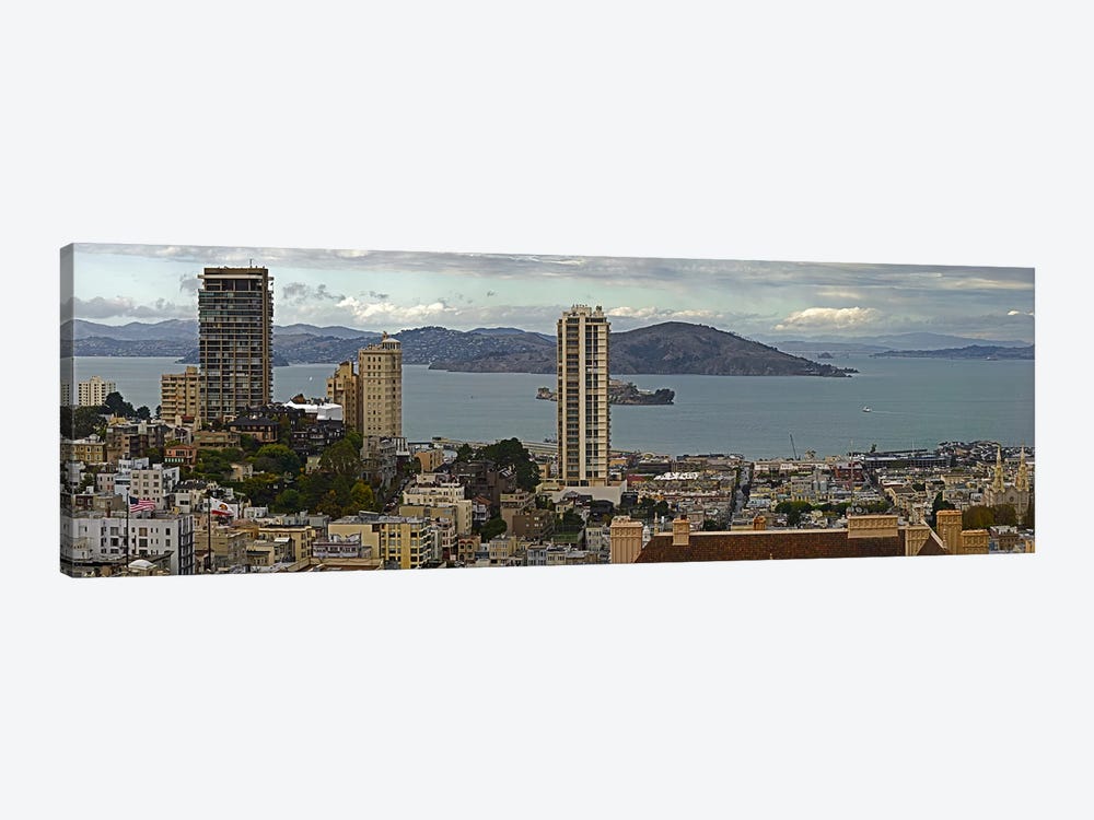 Buildings in a city with Alcatraz Island in San Francisco Bay, San Francisco, California, USA by Panoramic Images 1-piece Canvas Wall Art