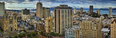 Buildings in a city looking over Pacific Heights from Nob Hill, San Francisco, California, USA 2011 by Panoramic Images canvas print