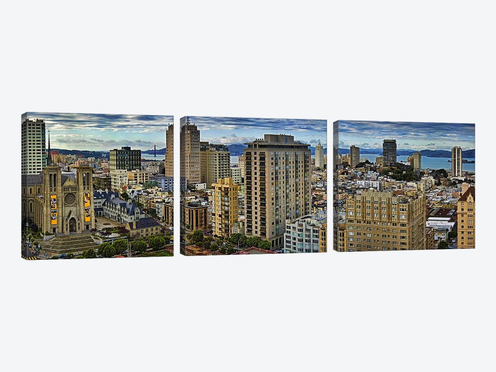 Buildings in a city looking over Pacific Heights from Nob Hill, San Francisco, California, USA 2011 by Panoramic Images 3-piece Art Print