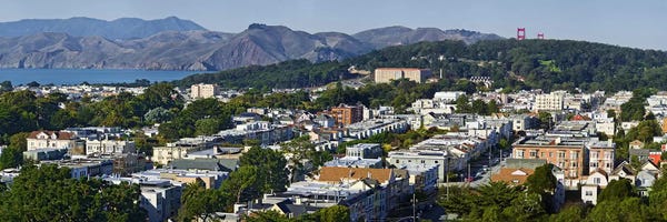 Hillsides: Entrance to San Francisco Harbor, Golden Gate Bridge Towers visible above the Presidio, San Francisco, California, USA by Panoramic Images