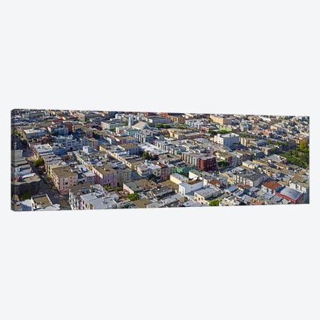 Aerial view of colorful houses near Washington Square and Columbus Avenue, San Francisco, California, USA Canvas Print #PIM9903} by Panoramic Images Canvas Print