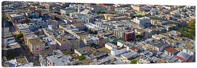 Aerial view of colorful houses near Washington Square and Columbus Avenue, San Francisco, California, USA Canvas Art Print - Columbus Art