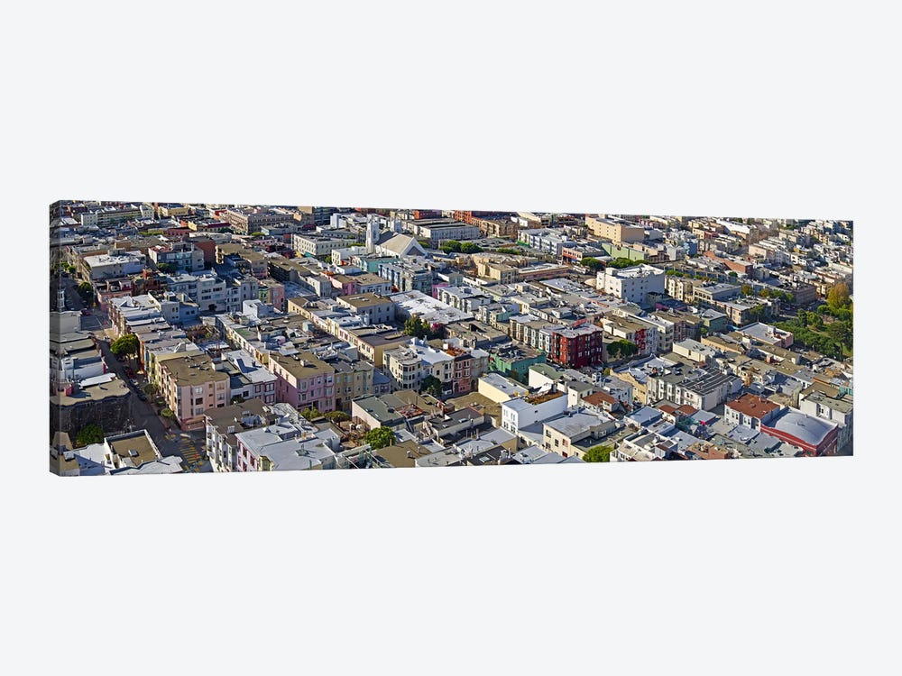 Aerial view of colorful houses near Washington Square and Columbus Avenue, San Francisco, California, USA by Panoramic Images 1-piece Canvas Art