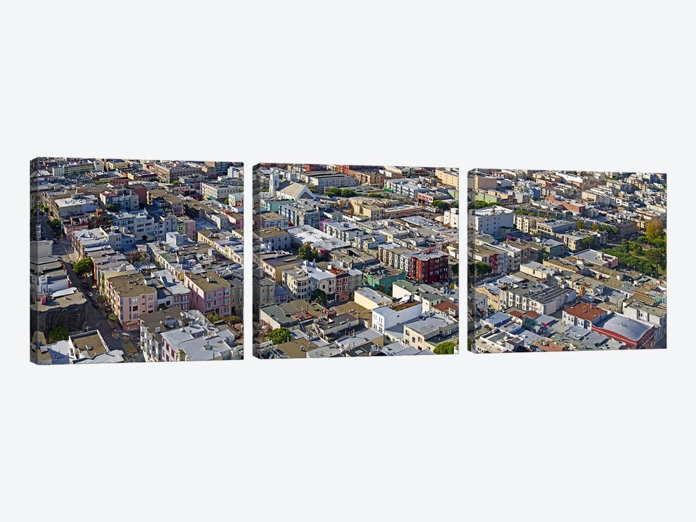 Aerial view of colorful houses near Washington Square and Columbus Avenue, San Francisco, California, USA by Panoramic Images 3-piece Canvas Art