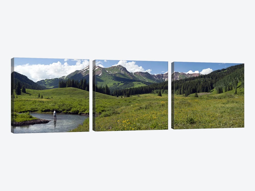 Lone Fly-Fisherman, Slate River, Gunnison County, Colorado, USA by Panoramic Images 3-piece Canvas Art Print
